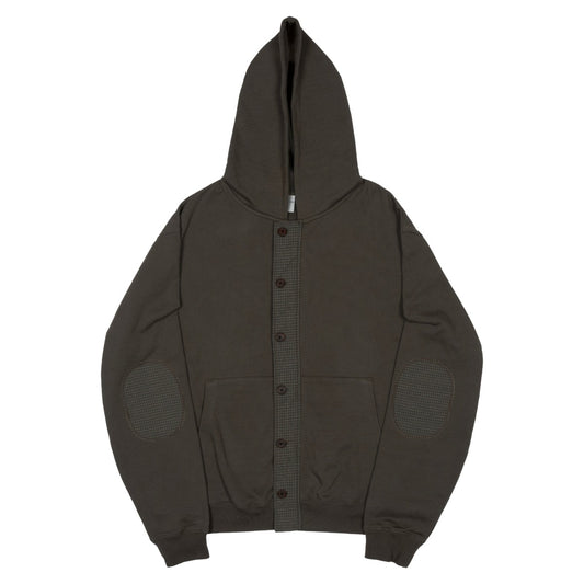 TCM check elbow patch hooded zip-up (khaki brown)