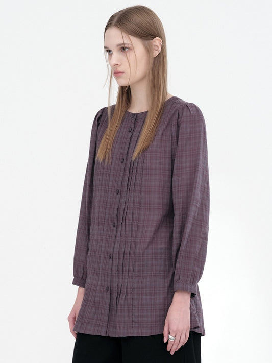Tuck Pleats Puff Blouse [Vintage Purple]
