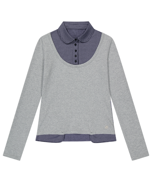 REVERSIBLE COLLAR LONGSLEEVES MELANGE GRAY