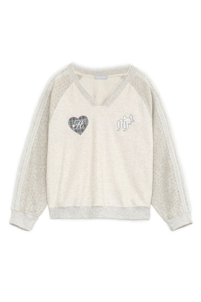 Patch v-neck raglan T (Ivory)