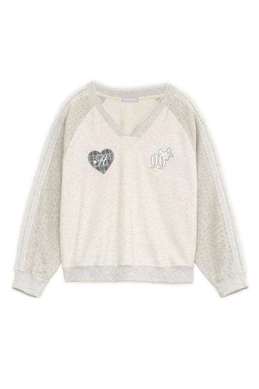 Patch v-neck raglan T (Ivory)