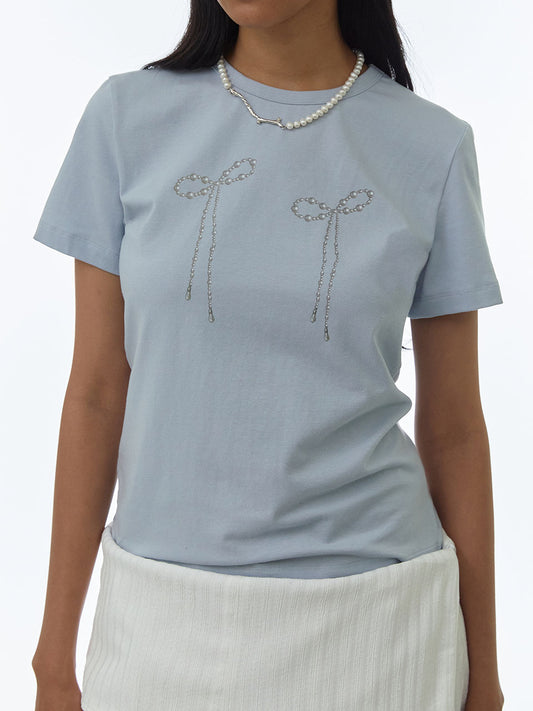 Pearl Ribbon T-shirt [Powder Blue]