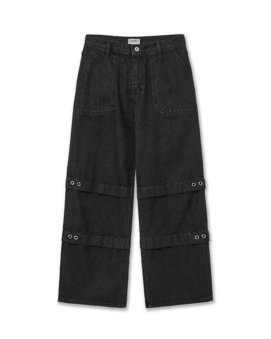 LAYERED DENIM PANTS [BLACK]