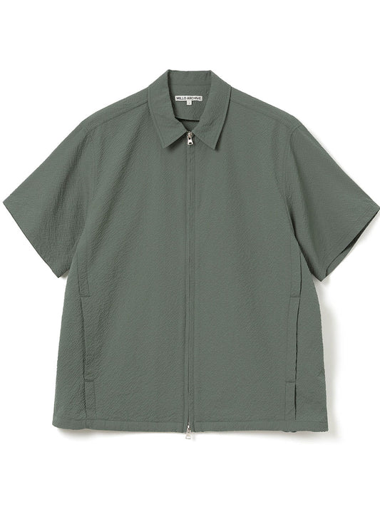 Seersucker Zip-Up Half Shirts [Shadow Green]