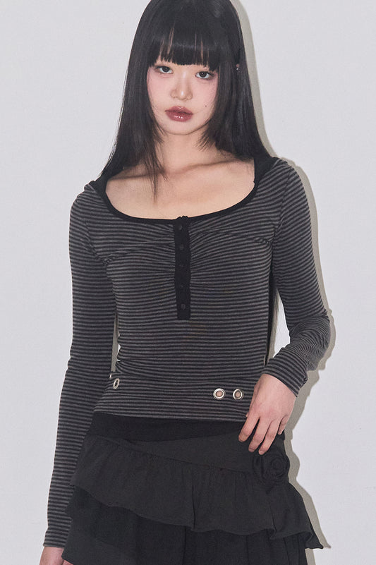 Layered Stripe Hoodie / Charcoal