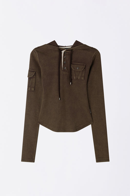Washed Pocket Hoodie Brown