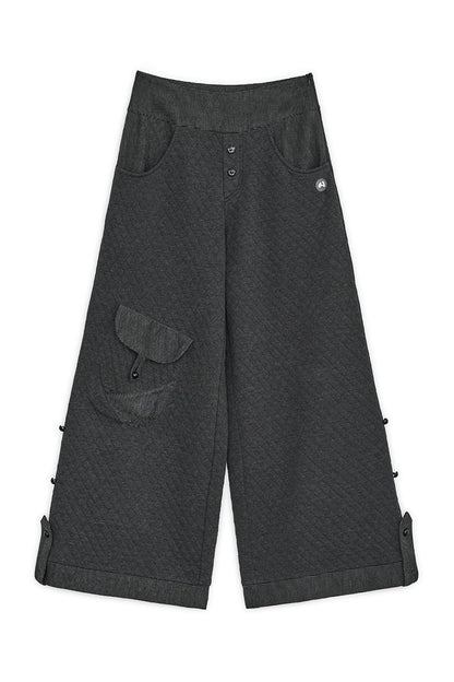 Quilted flap button pants (Charcoal)