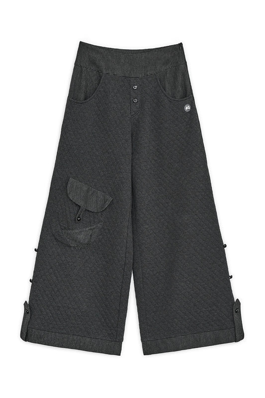 Quilted flap button pants (Charcoal)