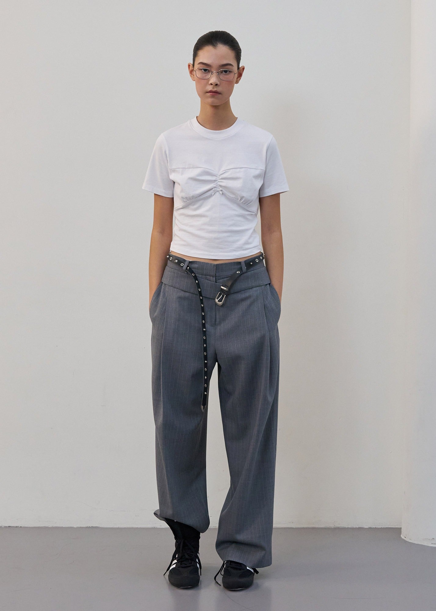 LAYERED WAIST DETAIL WIDE TROUSERS / 2 Color