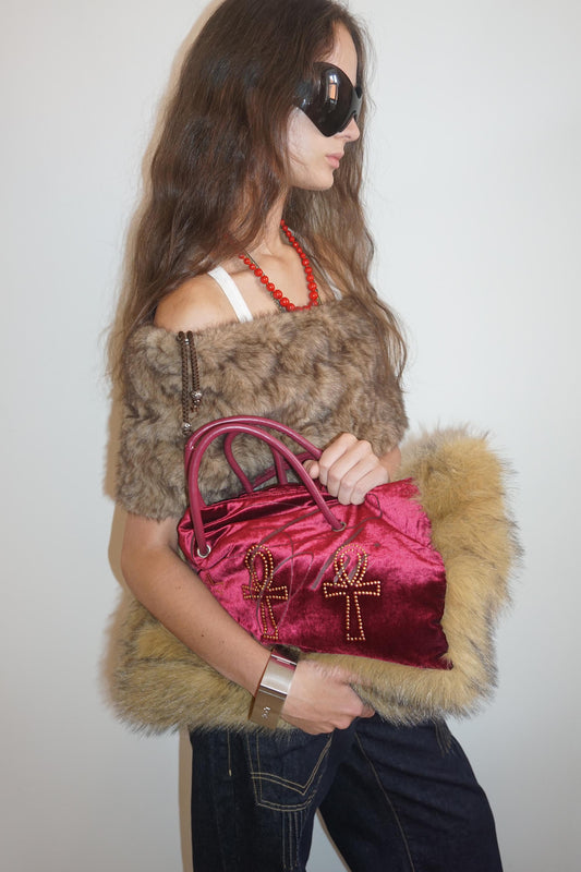 Fluffy Slouch Velvet Bag Burgundy