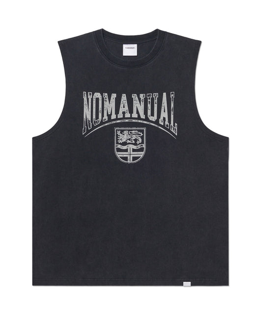 (6/2 deliver) EMBLEM WASHED SLEEVELESS TEE - WASHED BLACK