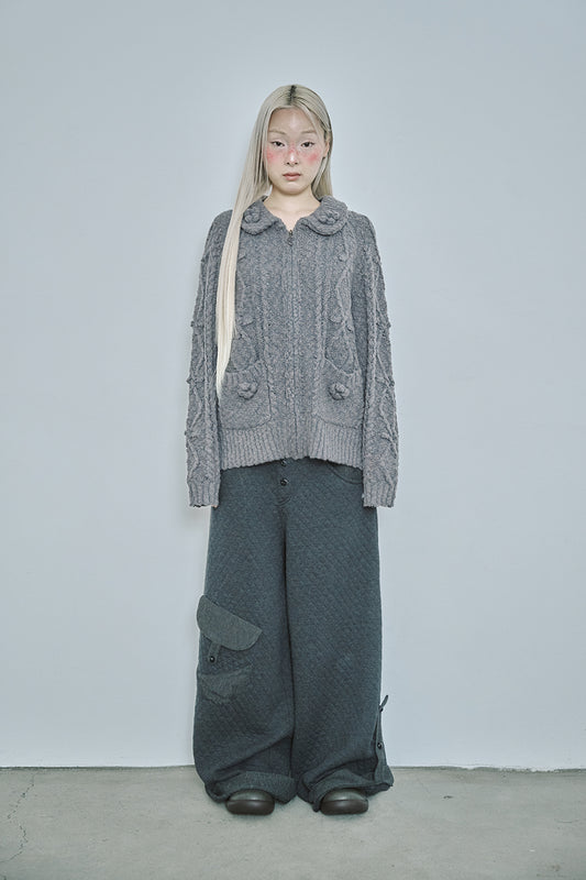 Popcorn knit zip-up (Charcoal)