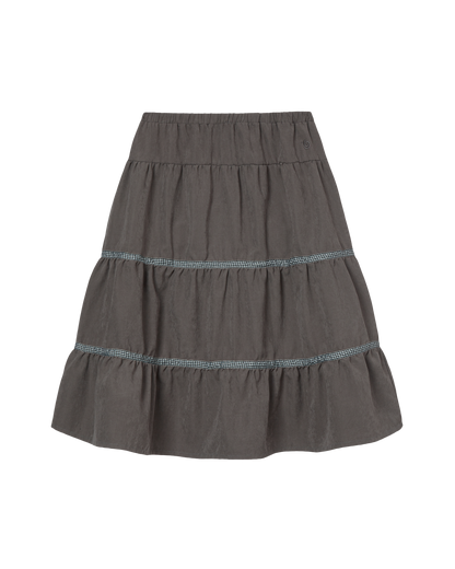 CHECK MIDI TIERED SKIRT [BROWN]