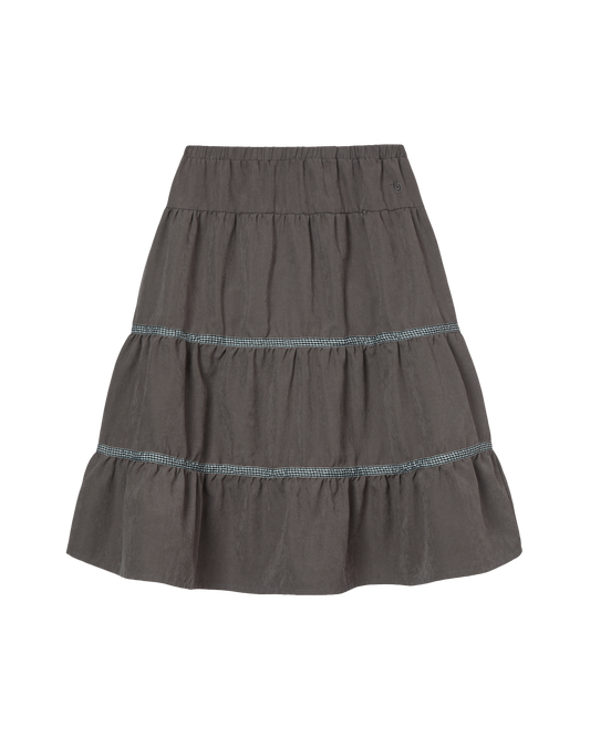 CHECK MIDI TIERED SKIRT [BROWN]