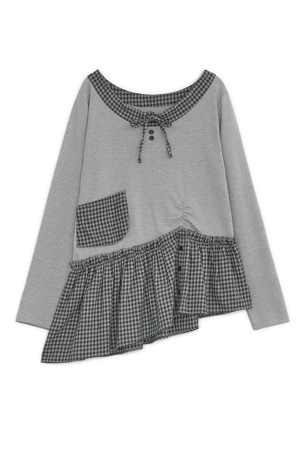 Check shirts layered knit top (Gray)