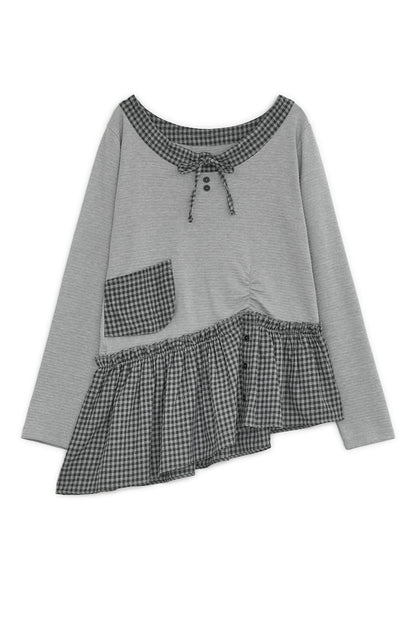 Check shirts layered knit top (Gray)