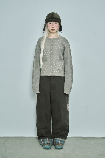 Vintage ruffle knit cardigan (Olive)