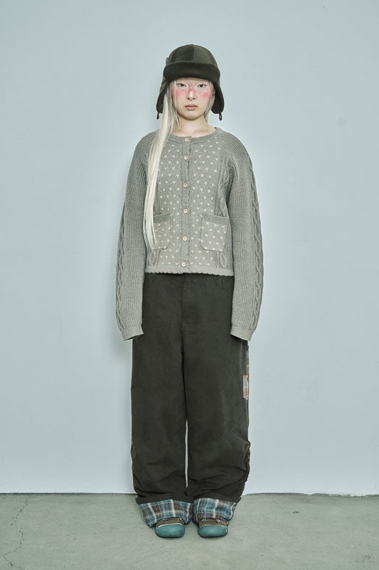 Vintage ruffle knit cardigan (Olive)