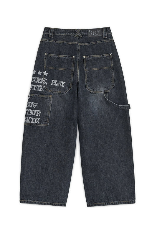 Lettering carpenter denim pants (Blue denim)