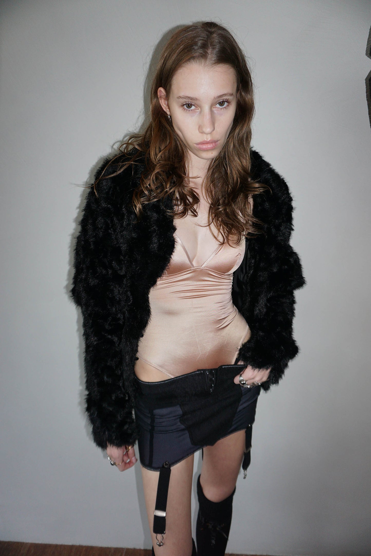 Faux Fur Corset Jacket Black