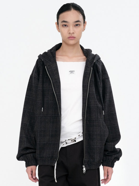 Over Fit Check Hoodie Jacket [Charcoal]