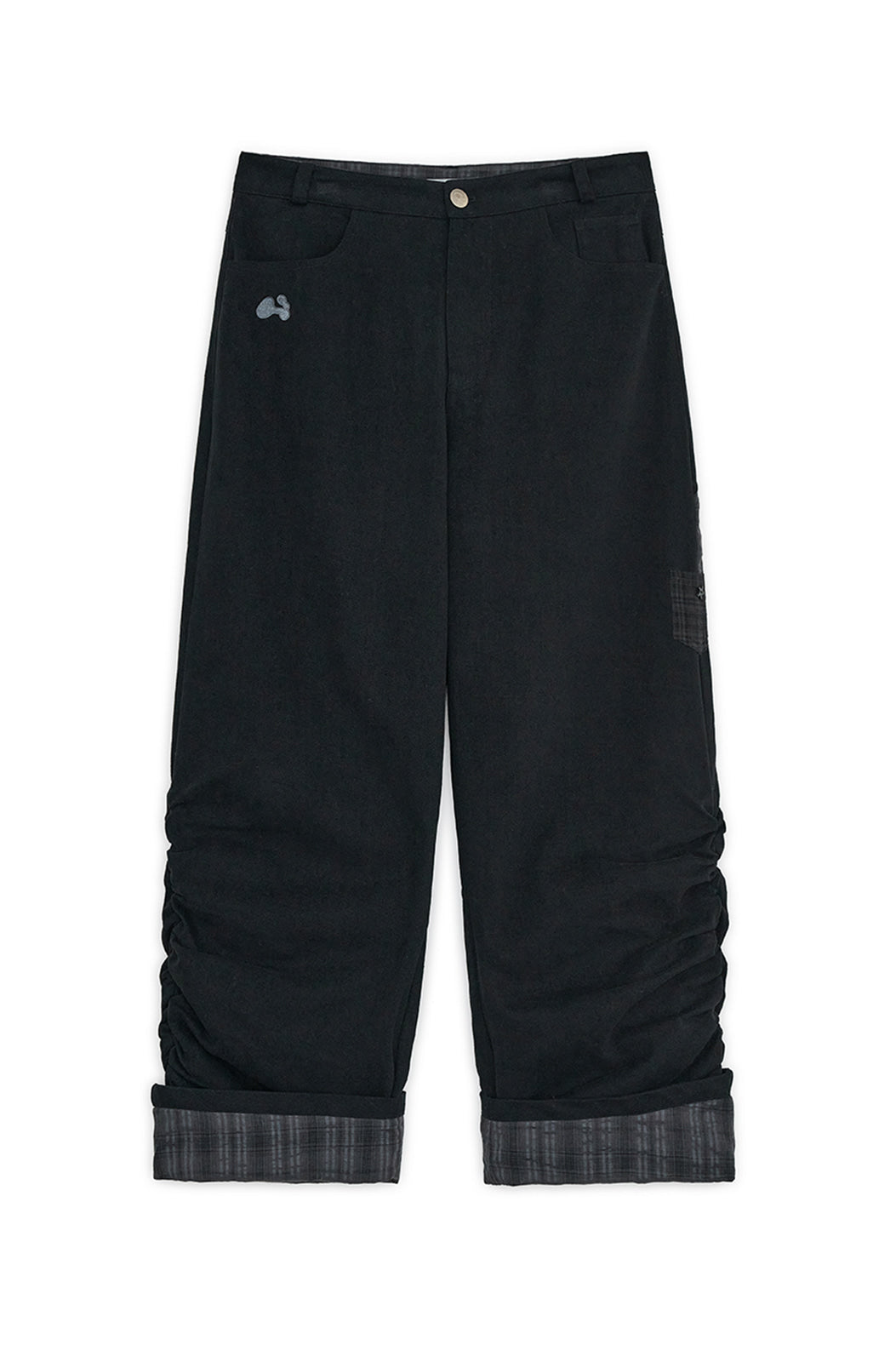 Check roll-up cotton pants (Black)