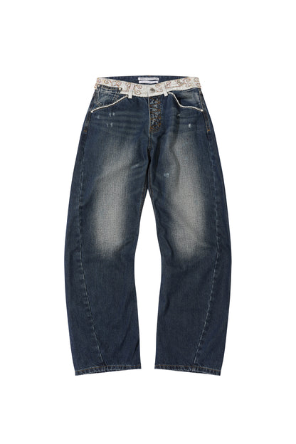 Beaded Waist Denim Pants / Indigo Blue