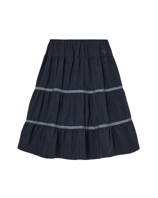 CHECK MIDI TIERED SKIRT [NAVY]