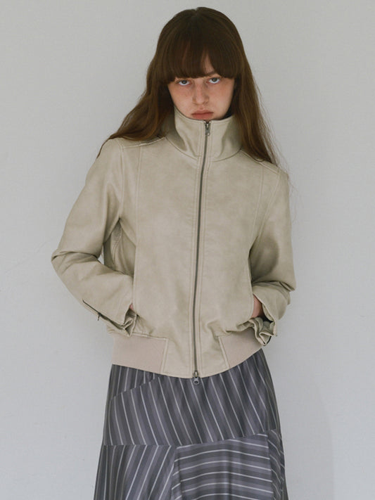 Ribbed Leather Work Jacket [Ecru]