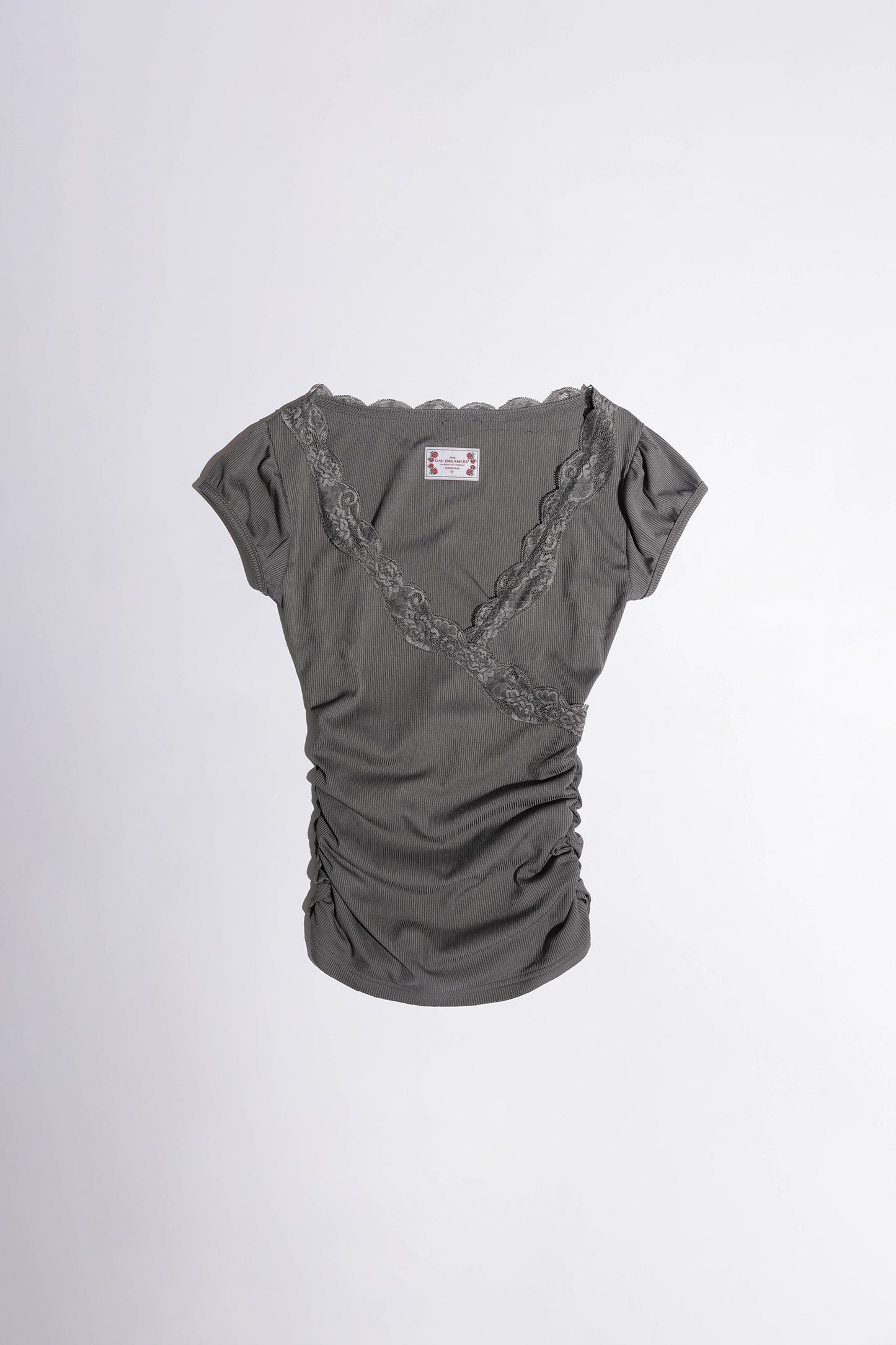 lace Trim Wrap Tee Charcoal