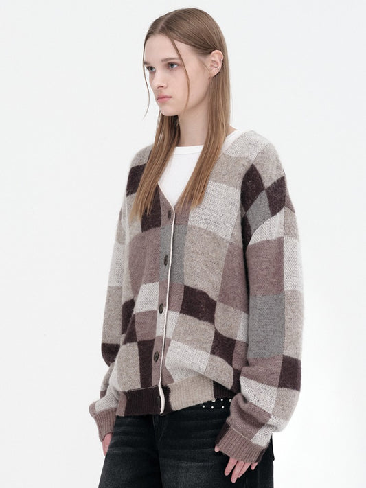 Color Block Oversized Cardigan [Beige]