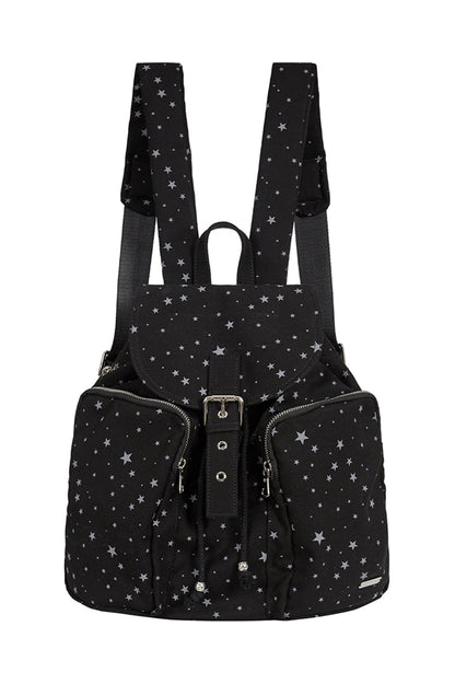 Pattern Buckle Backpack Star Black