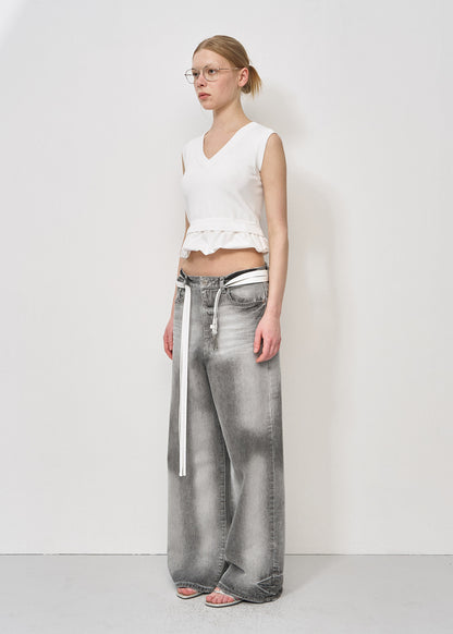 HAND BRUSHED WIDE-LEG DENIM (GREY)