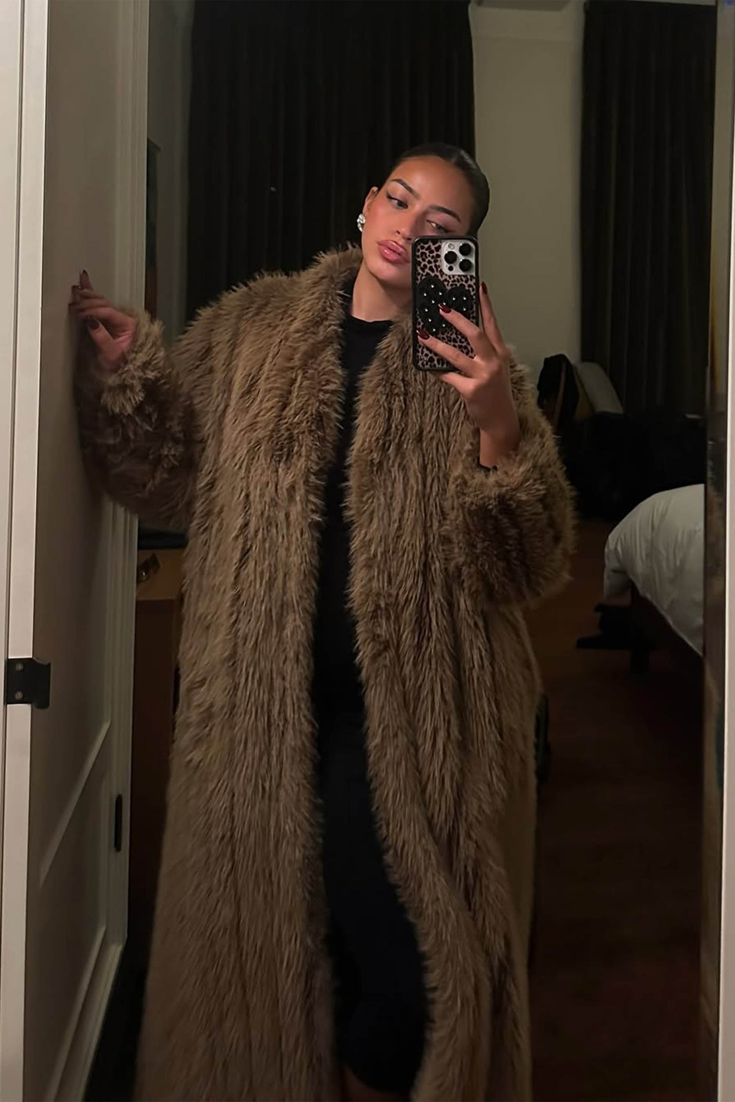 Reversible Faux Mouton Coat Camel