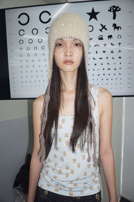 Sequin Nordic Earflap Beanie Milk Tea