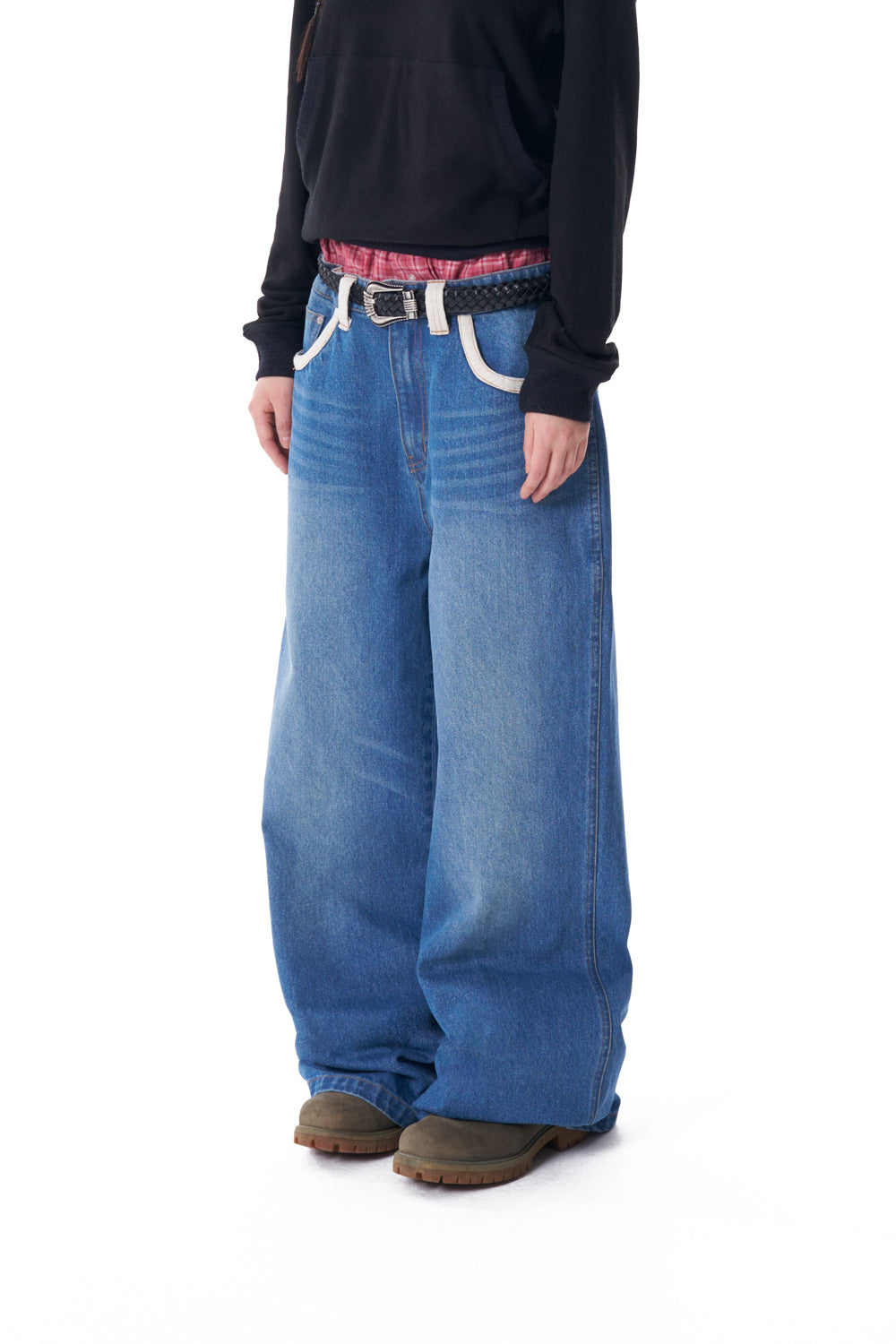 Contrast Washed Denim Pants (Blue)