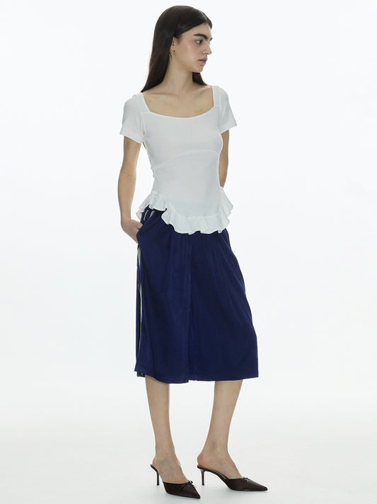 Satin Lace Track Shorts [Navy]