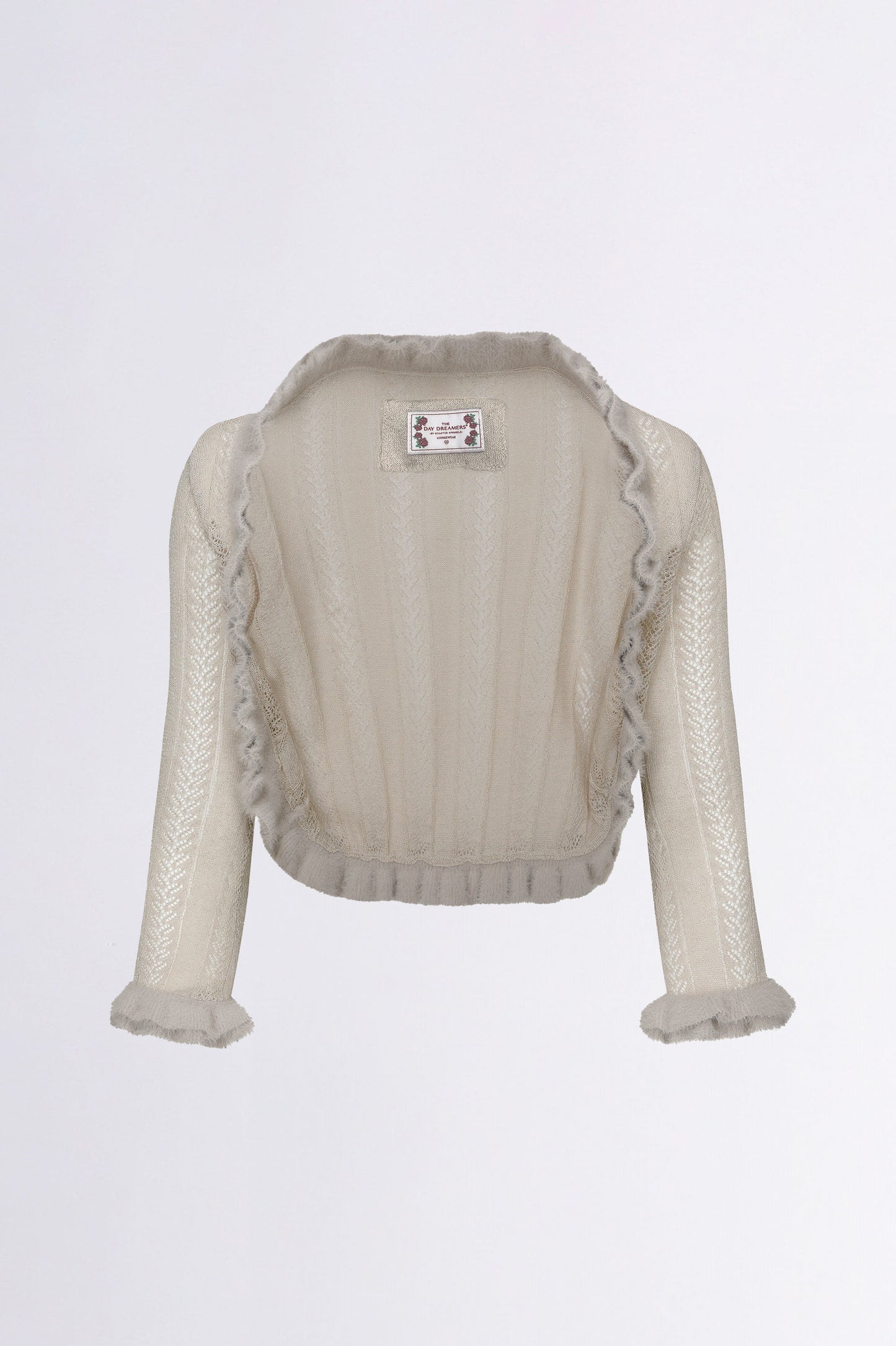 Fur Trimming Glitter Shrug Warm Gray