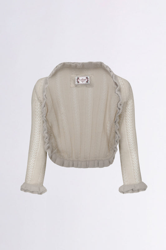 Fur Trimming Glitter Shrug Warm Gray