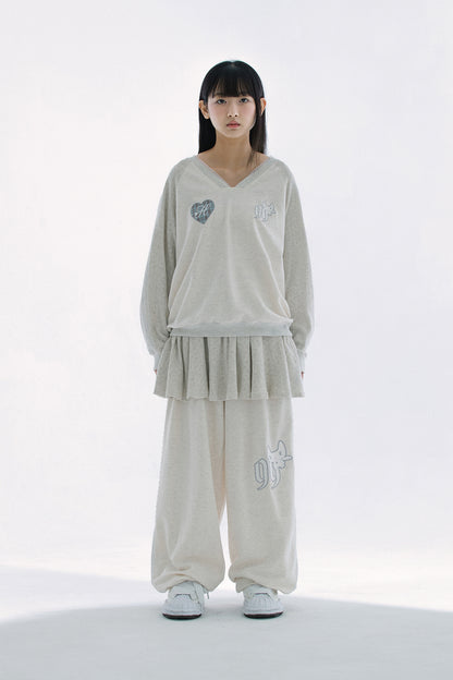 Patch v-neck raglan T (Ivory)