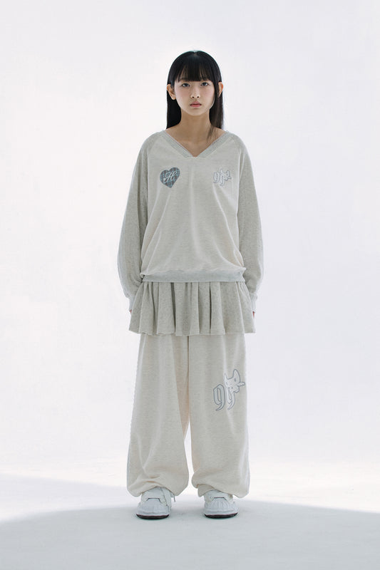 Patch v-neck raglan T (Ivory)