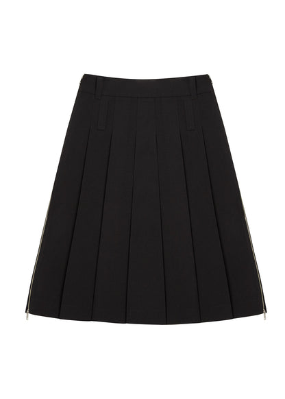 SIDE ZIPS PLEATED MIDI SKIRT