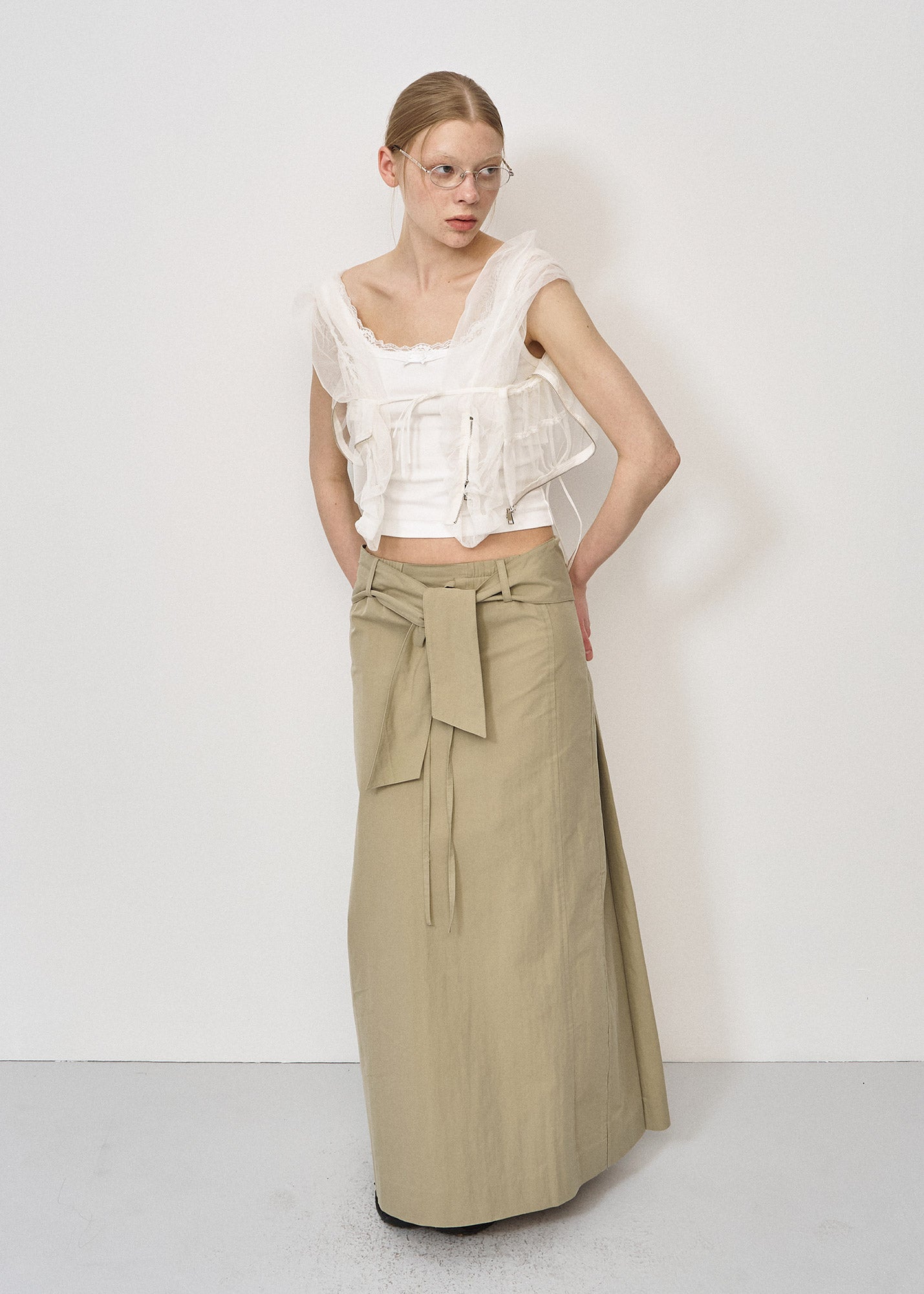 KNOT-DETAIL LONG SKIRT / 2 Color