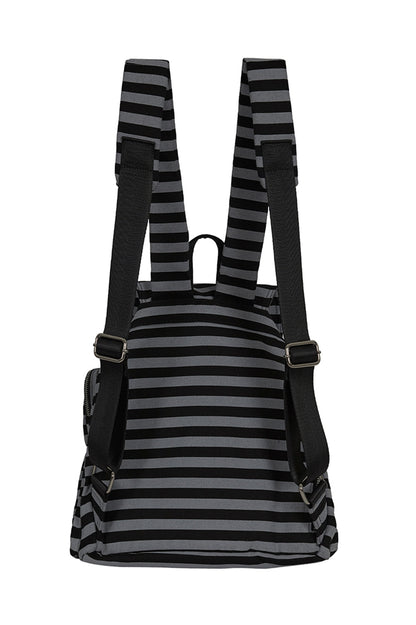 Pattern Buckle Backpack Stripe Black