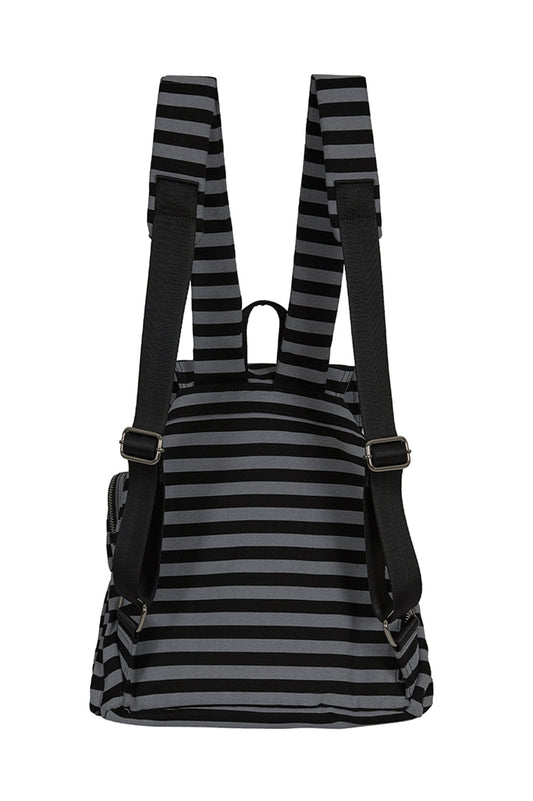 Pattern Buckle Backpack Stripe Black
