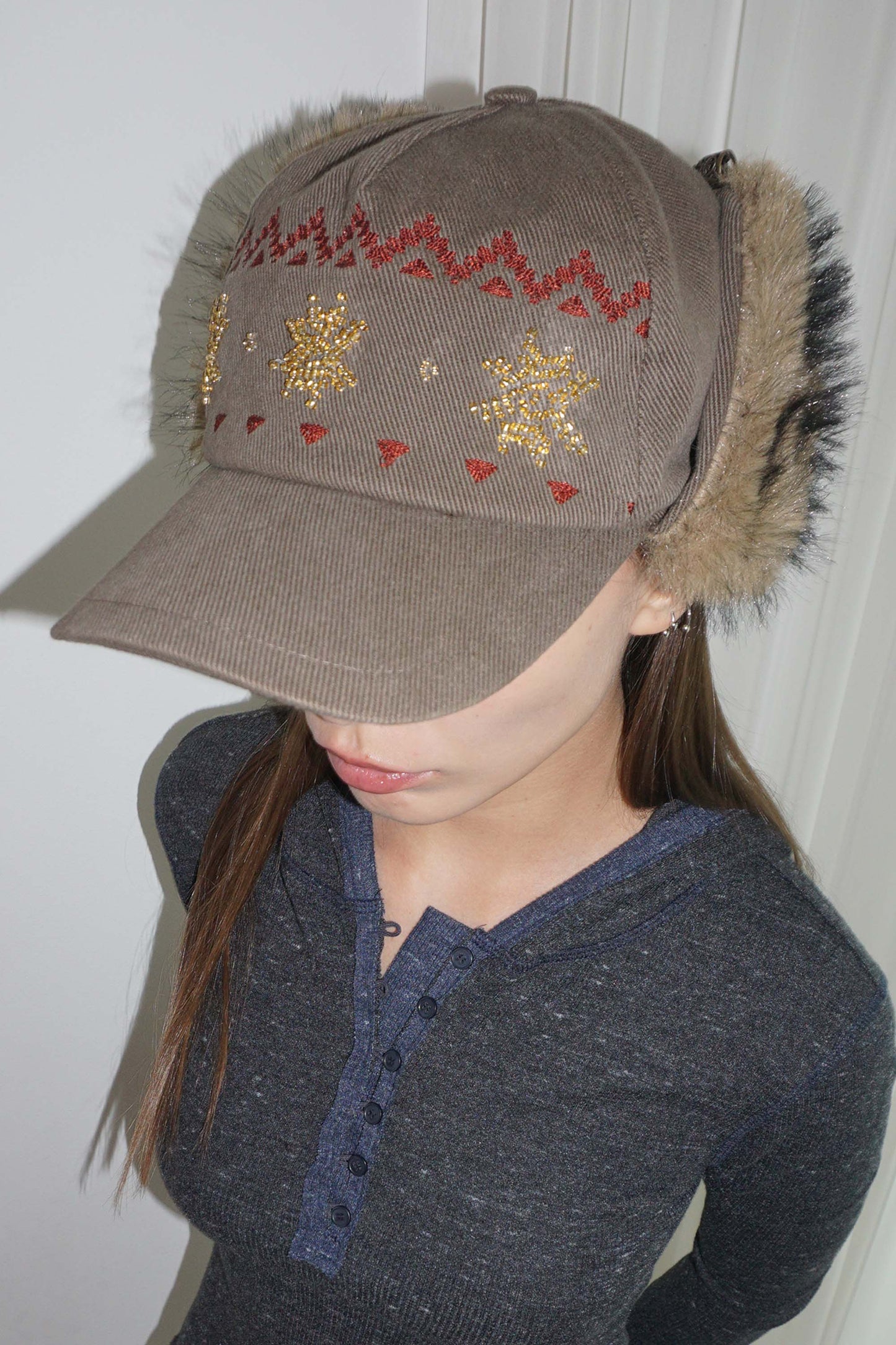 Nordic Twill Earflap Cap Washed Brown