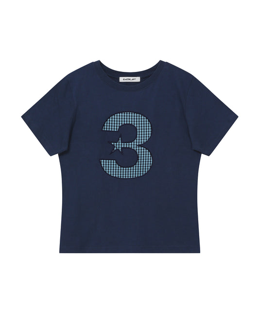 3 Logo Checkered Slim Fit T-shirt [Navy]