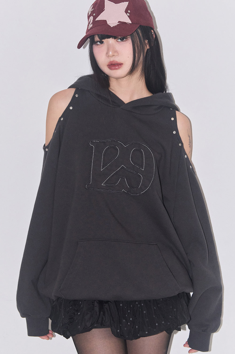 129 Cutout Overfit Hoodie / Charcoal