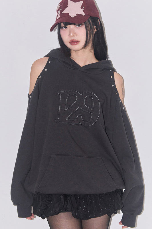 129 Cutout Overfit Hoodie / Charcoal