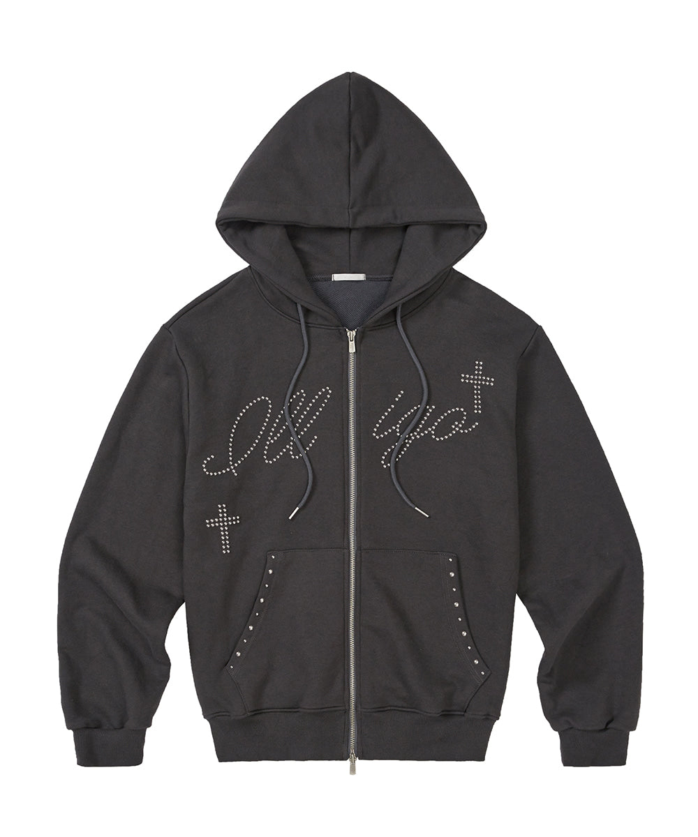 Cross Hotfix Hooded Zip-up in / Charcoal